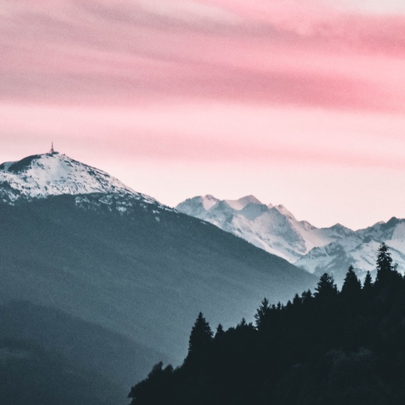 Pink and grey modern mountain landscapes art print - Picture 2 of 2